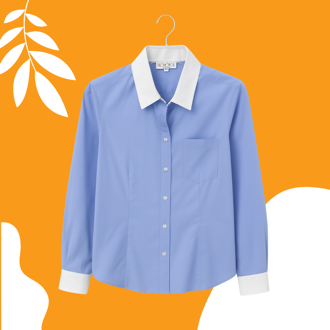 Camisa Dama Azul con cuello blanco