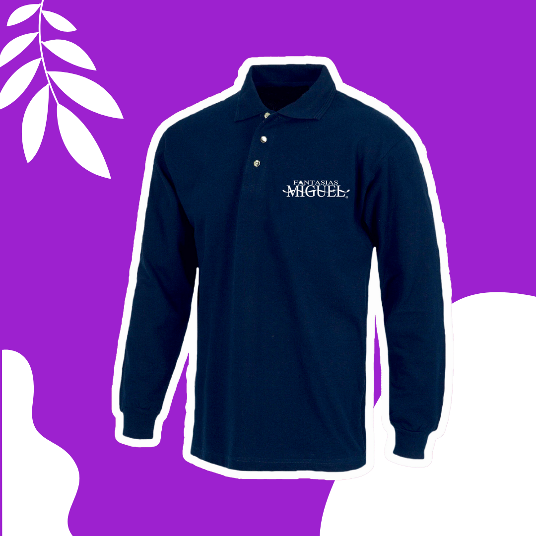 Playera Tipo Polo Manga Larga Azul Marino (Unisex)