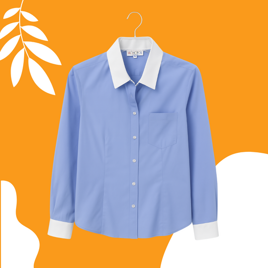 Camisa Dama Azul con cuello blanco