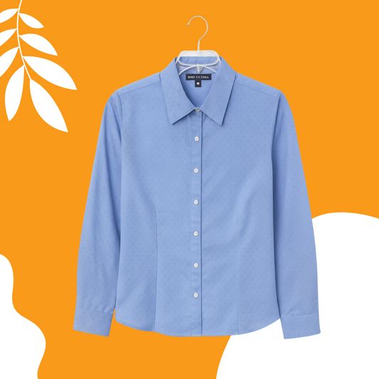 Camisa Dama Blanca con puntitos azul claro